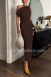 Rebadress Asymmetric Shoulder Back Slit Cotton Linen Maxi Dress