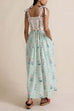 Rebadress Tie Shoulder Back Lace-up Striped Floral Maxi Cami Dress
