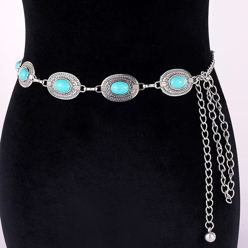 Rebadress Turquoise Decorative Adjustable Metal Chain Belt