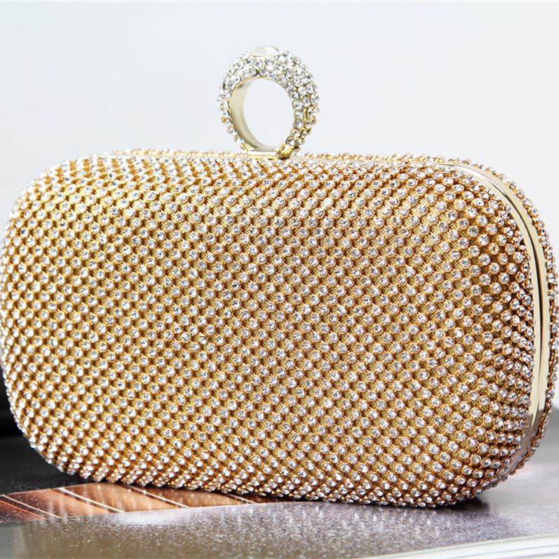 Rebadress Sparkly Rhinestones Ring Clasp Evening Handbag