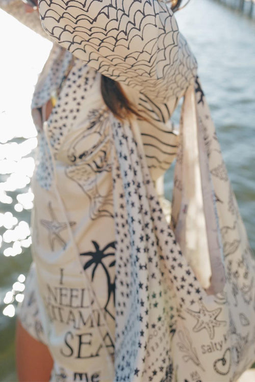 Rebadress Collared V Neck Shirt and Side Slit Shorts Vitamin Sea Print Set