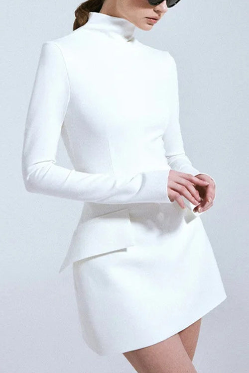 Rebadress Mockneck Long Sleeves Waisted Mini Dress