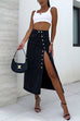 Rebadress Button Down Slit Midi Denim Skirt