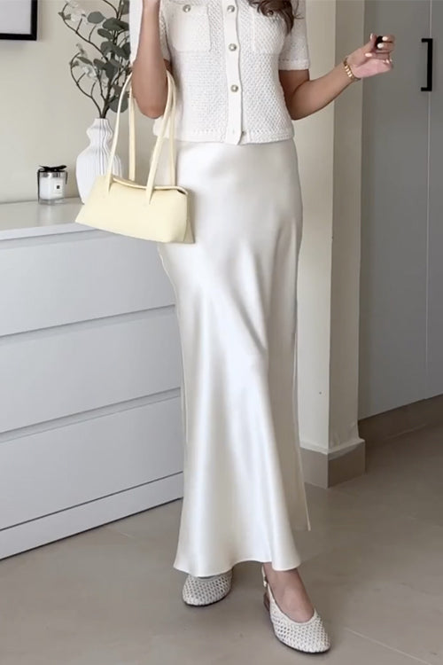 Rebadress Elegant High Rise Satin Midi Skirt