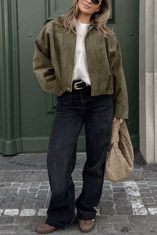 Rebadress Lapel Zip Up Trendy Bomber Jacket