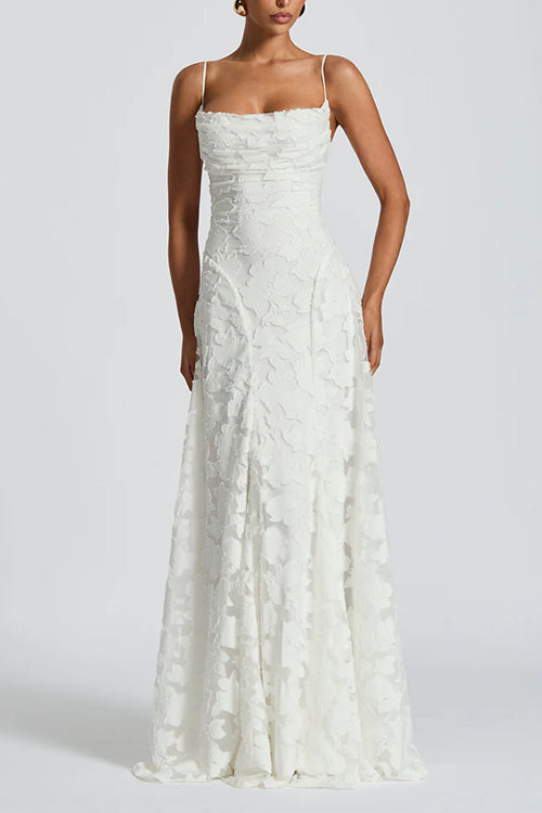 Rebadress Spaghetti Strap Backless Lace-up Jacquard Maxi Dress