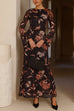 Round Neck Long Sleeves Floral Print Maxi Dress