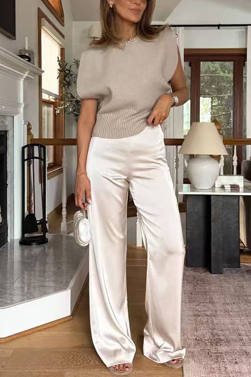 Rebadress High Rise Straight Leg Satin Pants