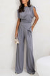 Rebadress Ruched Asymmetrical Top and Wide Leg Pants Set