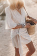 Rebadress V Neck Tie Knot Cotton Linen Wrap Mini Dress