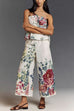 Rebadress Floral Print Strapless Ruffle Tube Top and Smocked Waist Wide Leg Pants