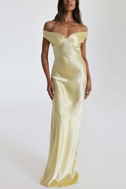 Rebadress Off Shoulder Backless Cut Out Satin Maxi Dress