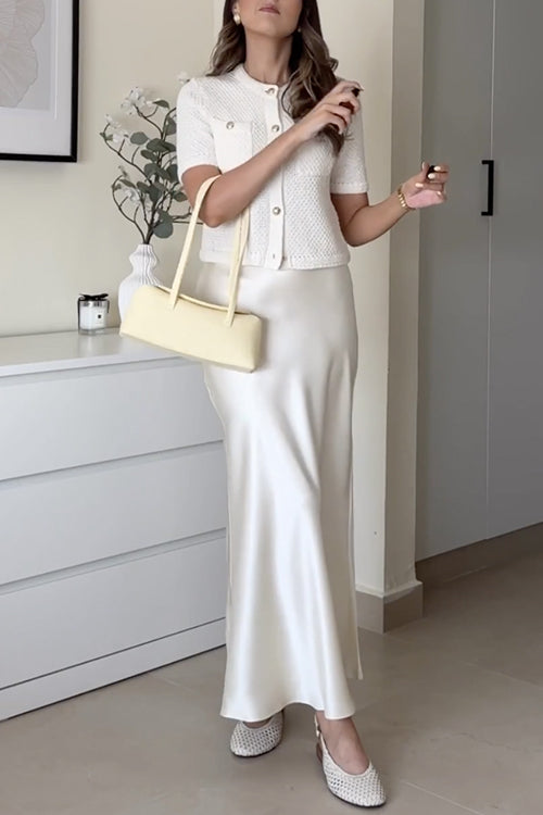 Rebadress Elegant High Rise Satin Midi Skirt