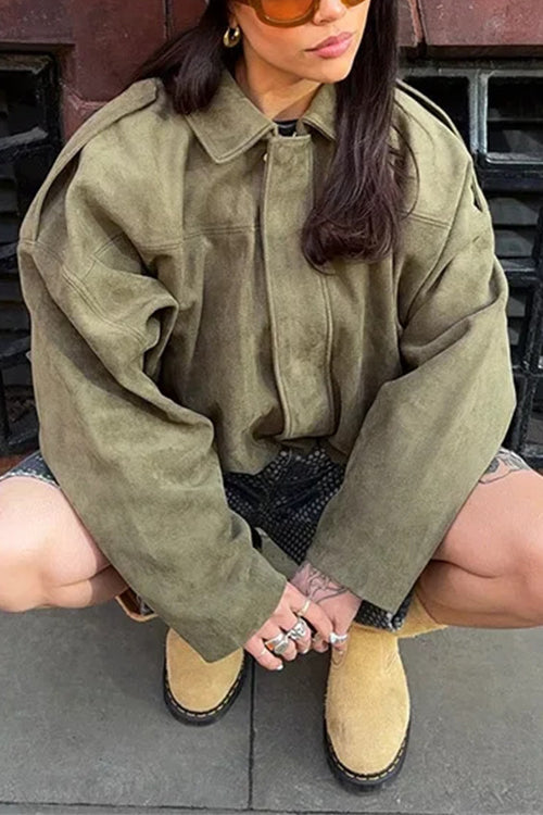 Rebadress Lapel Zip Up Trendy Bomber Jacket