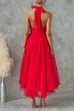 Rebadress Bow Knot Halter Open Back Tulle Maxi Dress