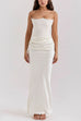 Rebadress Strapless Ruched Satin Splice Bodycon Maxi Dress