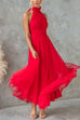 Rebadress Bow Knot Halter Open Back Tulle Maxi Dress