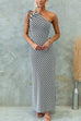 Rebadress Sleeveless Tie Knot One Shoulder Striped Maxi Dress