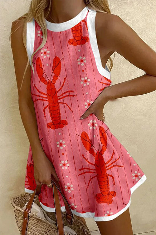 Rebadress Sleeveless Lobster Print Striped Mini Dress