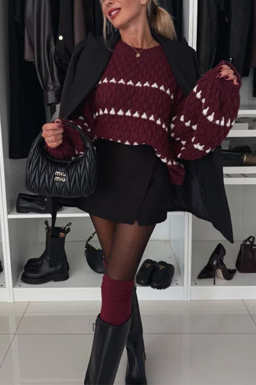 Rebadress Lantern Sleeves Color Block Chunky Knit Sweater