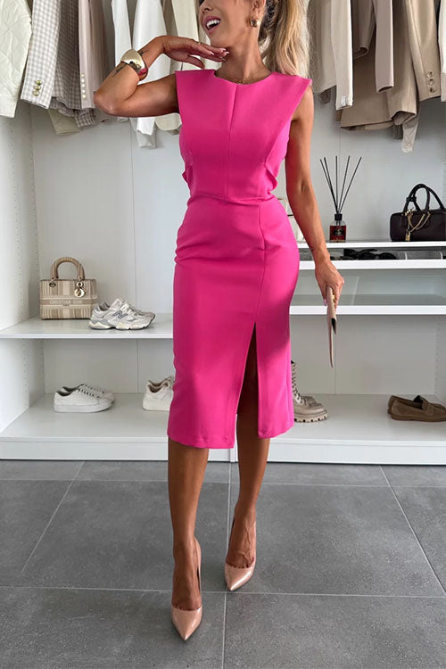 Rebadress Crewneck Sleeveless Slit Bodycon Midi Dress