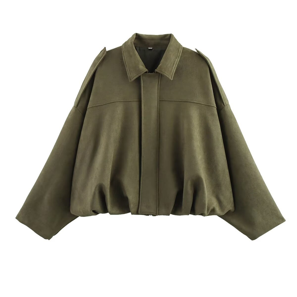 Rebadress Lapel Zip Up Trendy Bomber Jacket