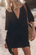 Rebadress V Neck Tie Knot Cotton Linen Wrap Mini Dress