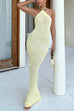 Rebadress Halter Open Back Hollow Out Knit Bodycon Maxi Dress