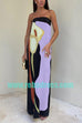 Strapless Color Block Printed Maxi Party Dress (4 Colors Available!)