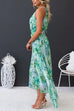 Rebadress V Neck Waisted Cut Out Floral Pleated Maxi Dress