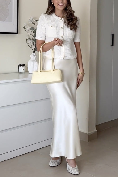 Rebadress Elegant High Rise Satin Midi Skirt