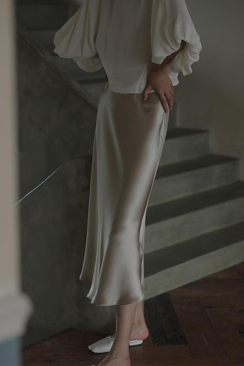 Rebadress Elegant High Waist Satin Midi Skirt