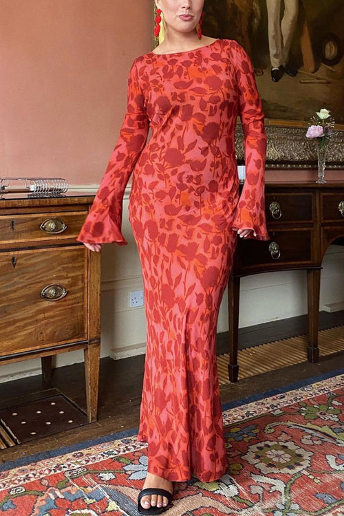 Rebadress Bell Long Sleeves Floral Print Maxi Dress