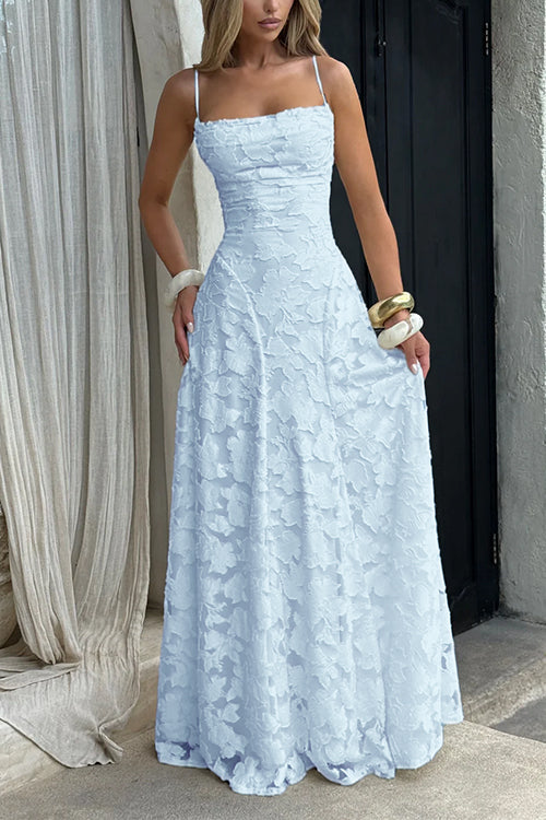 Rebadress Spaghetti Strap Backless Lace-up Jacquard Maxi Dress