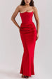 Rebadress Strapless Ruched Satin Splice Bodycon Maxi Dress