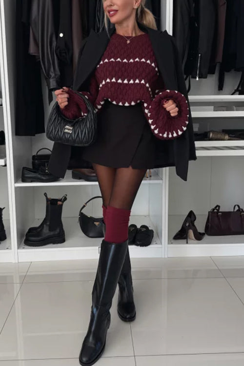 Rebadress Lantern Sleeves Color Block Chunky Knit Sweater