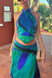 Rebadress Printed Halter Tie Knot Backless Top and Irregular Hem Maxi Skirt Set