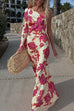 Rebadress One Shoulder Long Sleeve Floral Print Maxi Dress