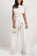 Rebadress Ruched Asymmetrical Top and Wide Leg Pants Set