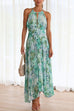 Rebadress V Neck Waisted Cut Out Floral Pleated Maxi Dress