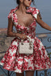 Rebadress Bow Shoulder Floral Print A-line Mini Cami Dress