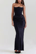 Rebadress Strapless Ruched Satin Splice Bodycon Maxi Dress