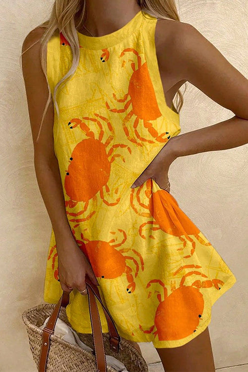 Rebadress Sleeveless Crab Print A-line Mini Dress