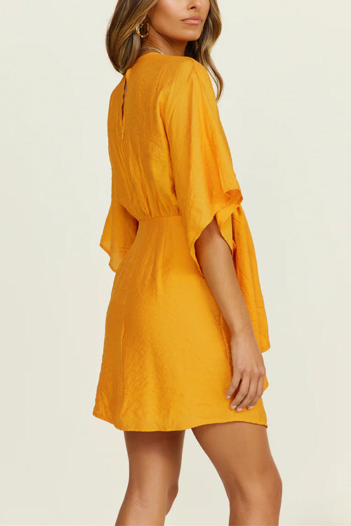 Rebadress V Neck Tie Front Cut Out Tulip Mini Dress