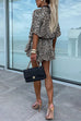 Rebadress V Neck Waisted Ruffle Leopard Mini Dress