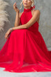Rebadress Bow Knot Halter Open Back Tulle Maxi Dress