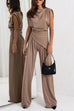 Rebadress Ruched Asymmetrical Top and Wide Leg Pants Set