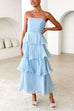 Rebadress Strapless Empire Waist Ruffle Layered Maxi Dress
