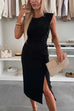 Rebadress Crewneck Sleeveless Slit Bodycon Midi Dress