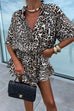 Rebadress V Neck Waisted Ruffle Leopard Mini Dress